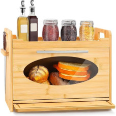 ONUEMP Wooden Bread Bin with Chopping Board, 40 x 23.5 x 30 cm, Wooden Bread Bin for Kitchen, Ventilation Opening, Double Tier Large Bread Box Storage, Bread Box Wood for Bread Storage, Toast Bread