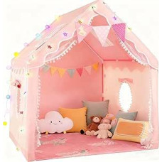 Children's Play Tent Indoor Outdoor 100 x 120 x 130 cm Children's Tent with LED Fairy Lights & Play Mat, Easy to Assemble Tent for Children from 3 Years, Portable Play Room for Indoor and Outdoor Use