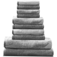Superior Premium Cotton 10 Piece Towel Set Plain Marble Finish Includes 2 Bath Towels, 4 Hand Towels, 4 Face Cloths Soft Absorbent