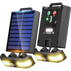 Lauko sieninis šviestuvas, saulės baterija, USB įkrovimas, judesio jutiklis, IP65 atsparumas vandeniui, 120° platus kampas, įėjimas, sodas, garažas, sodas, kempingas, patalpa, šiltai balta šviesa, 1800 mAh