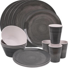 Apipjaustymo parduotuvė 16 vnt. vakarienės rinkinys lėkštės, desertinės lėkštės, dubenėliai ir puodeliai Melamino indų rinkinys Šalies indų rinkinys, skirtas 4 nedūžtantiems indams, skirtas vidaus lauko iškyloms ir stovyklavimui