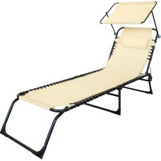 GARDENIA Sulankstomas gultas su baldakimu nuo saulės ir pagalvėle Plieninis rėmas Tekstileninis audinys 190 x 58 cm, skirtas sodui, terasai, baseinui ar paplūdimiui - mėlyna/pilka/raudona