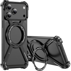 IMEIKONST Frameless Case for iPhone 17 Pro Max, Compatible with Magsafe, Bezel Less Mobile Phone Case Titanium Alloy 360° Rotation Magnetic Stand Protective Case for iPhone 17 Pro Max. Black THJ