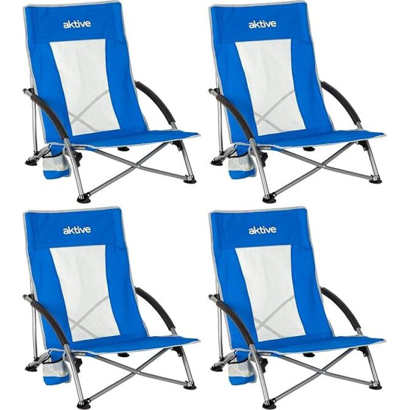 AKTIVE Folding Beach Chairs, Set of 4, 50 x 51 x 67 cm, Steel Frame, Breathable Polyester Fabric, Side Coasters, Carry Bag with Shoulder Strap, Lightweight and Durable (85512)