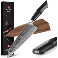 XINZUO Damascus Steel Chef's Knife, 21.5 cm Kiritsuke Chef's Knife, Professional Forged Gyuto Kitchen Knife, Military Quality, G10 Handle with Magnetic Sheath, Feng Series