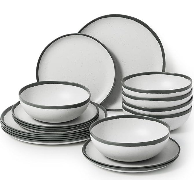 Derliaus melamino indų rinkinys su pilku apvadu 6 žmonėms Stovyklavimo lėkštės ir dubenys Patvarūs lauko indų rinkiniai