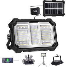 MASMEJOR LED statybinio prožektoriaus baterija LED prožektoriaus baterija su nepriklausoma saulės baterija ir 3M ilginimo kabeliu, 10000 mAh saulės darbo šviesa, 5 šviesos režimai, nešiojama stovyklavimo lempa stovyklavimui