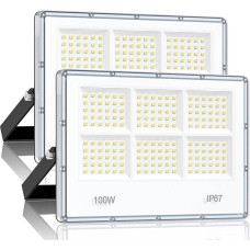 100 W Outdoor LED Spotlight - Pack of 2 10000 LM 180 LEDs Super Bright LED Floodlight Outdoor Spotlight Waterproof IP67 7000 K Cool White Outdoor Spotlight for Garages, Yards, Streets, Stadiums
