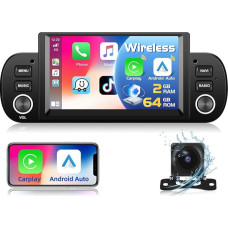 Podofo 2+64G Android Car Radio for Fiat Panda 2013-2020 Car Stereo Radio with Wireless CarPlay 6.2 Inch Car Stereo Radio Screen GPS Navigation WiFi RDS/FM SWC + AHD Reversing Camera