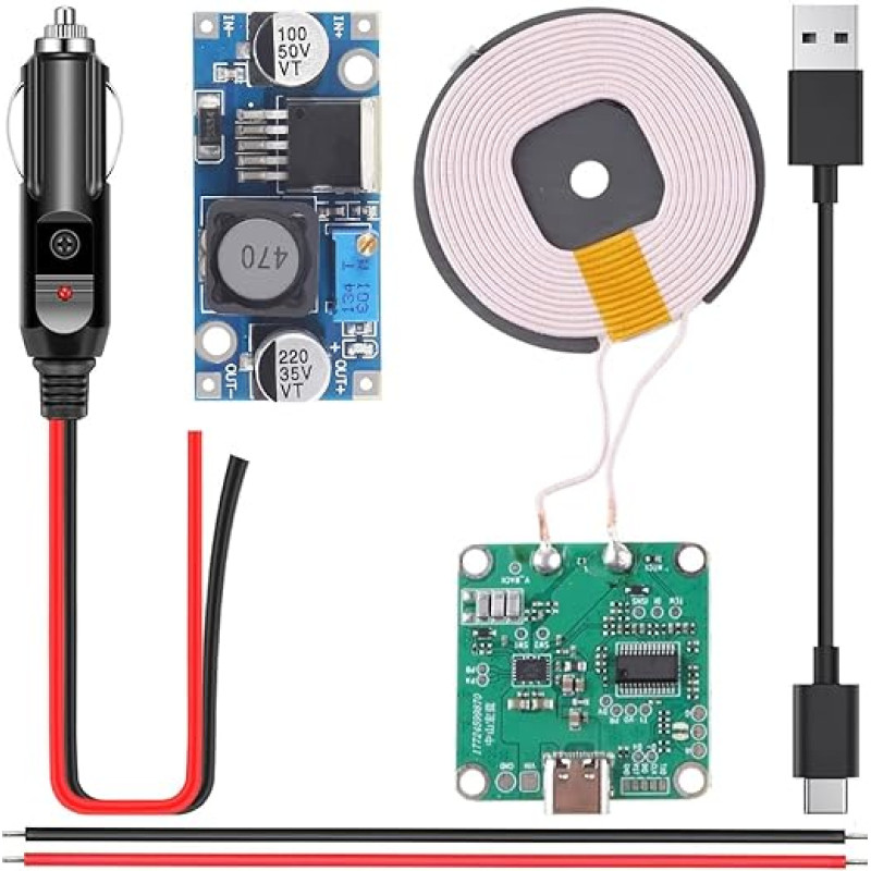 Youmile QI Board Wireless Charger Module DIY 12V 20W Voltage Regulator Module + Electronic Cigarette Lighter with Red and Black Cable for Modification of Car Furniture