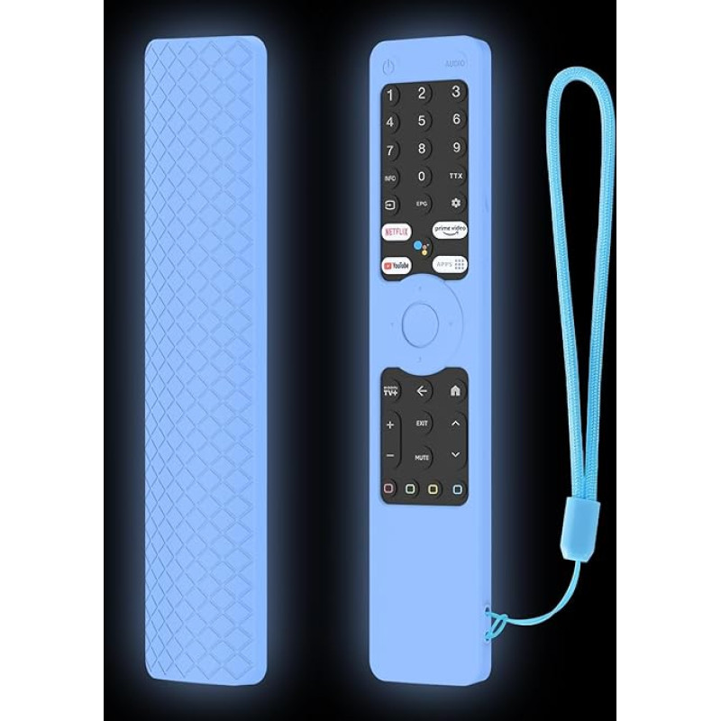 Silicone Case for Xiaomi Mi TV Q2 Remote Control, Non-Slip Washable Silicone Protective Case with Neck Strap Glow in the Dark Blue