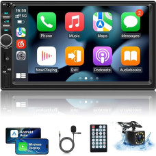 Double DIN Radio with Carplay & Android Car - 7 Inch HD Touchscreen 2 DIN Radio with Bluetooth, Mirror Link, SWC, EQ, FM Radio, Car Audio Receiver AUX/USB Drive with Reversing Camera