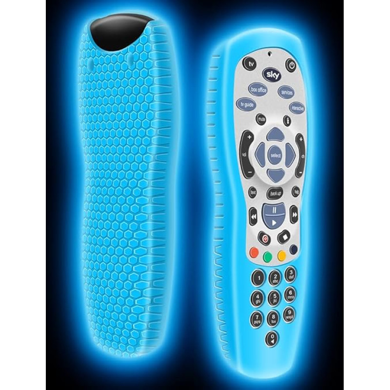 SKY+ HD Remote Control Cover Silicone Skin Cover for Sky Plus HD TV Remote Control Battery Back Protector Universal Replacement (Glow Blue)