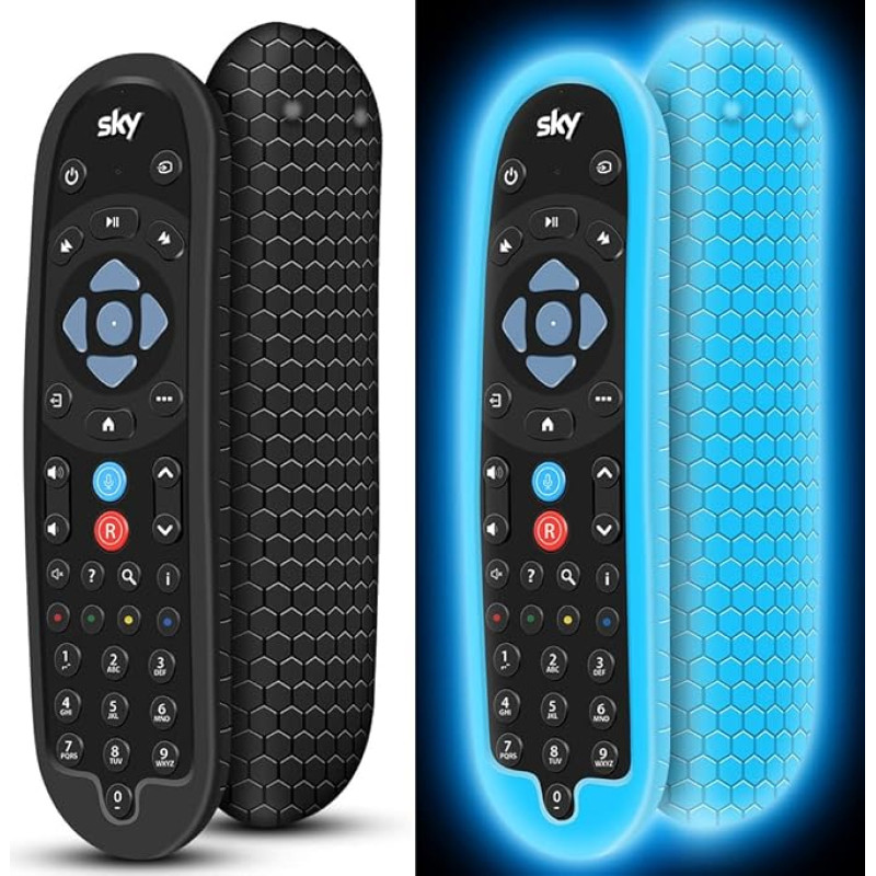 2 Pack Sky Q Bluetooth Remote Control EC201 EC202 2020 Silicone Protective Case Cover for Sky Q Remote Control Case Battery Protection Universal Replacement Black Luminous Blue