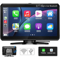 PORMIDO Wireless Carplay for Apple Android Car, 7 Inch Portable Car Play Display HD IPS Touch Screen, Car Display with Bluetooth Audio Transmission/Navigation/Siri/Airplay/Mirror Link/FM/AUX/12-24V