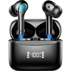 Headphones Wireless Bluetooth 5.3 Headphones in Ear with 4 Microphones ENC Noise Cancelling, HiFi Stereo Bass Earbuds 45H Playtime, Earphones LED Display USB C IP7 Waterproof Sports Headphones iOS