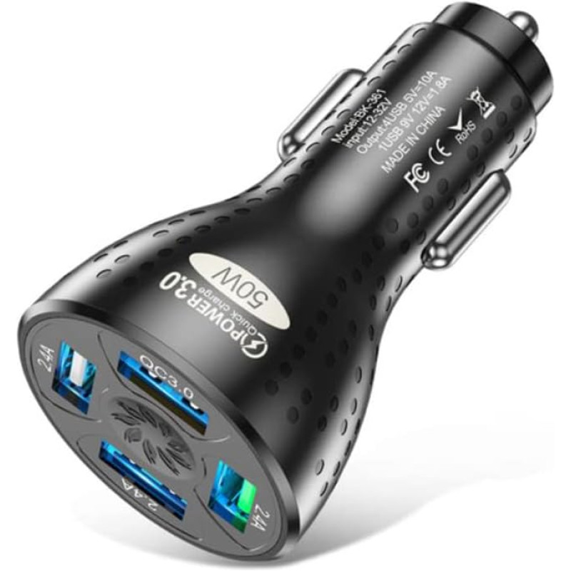 Olakey BK361-H USB Car Charger, 4 Port Car Charger Car Adapter, Compatible with iPhone/iPad Galaxy, Google Pixel, LG and More (Black)