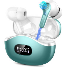 Wireless In-Ear Earphones, Bluetooth 5.3, with 4 ENC Noise Cancelling Mics, Deep Bass, 40-Hour IP7 Waterproof Earbuds, LED Display, Green