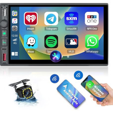 Hikity Double DIN Wireless Carplay Car Radio with Screen 7 Inch Touchscreen Car Radio with Wireless Android Car Reversing Camera 2DIN Car Radio Touch Display with FM Radio USB Type-C SWC