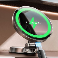 LISEN 15W Magnetic Car Mobile Phone Holder with Charging Function, Compatible with MagSafe Car Mount Charger, Car Charging Station Mobile Phone Holder for iPhone 15/15 Pro/15 Pro Max/15 Plus/14/13/12