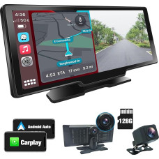 DDKUS Wireless Apple Carplay and Android Car with Reversing Camera, 10.26 Inch 1080P Portable Display, Original Car Stereo FM Transmitter, Loop Recording, Voice Control, Bluetooth