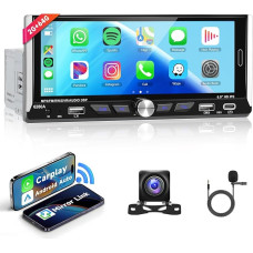 Hodozzy 2G + 64G Wireless Carplay Car Radio 1 DIN Android 6.9 Inch Touchscreen Radio with Bluetooth, GPS Navi, WiFi, Android Car, FM RDS EQ, 1 DIN Screen with Reversing Camera Type-C/USB/AUX