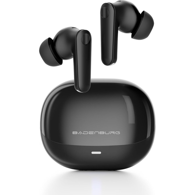 BADENBURG AB2 Wireless Earbuds, Bluetooth 5.3 In-Ear Headphones, Active Noise Cancelling (ANC), 4-Mic ENC, Bass Amplification Algorithm, 13 mm Titanium Driver, 40H+ Battery Power (Black)