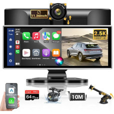 Perfect Size: 11.26 Inch Carplay Display Android Car Display with 2.5K Dash Cam Car Front Rear Portable Driveplay Pro with Reversing Camera with Bluetooth Mirror Link Siri 64G TF Card A.pple Carplay