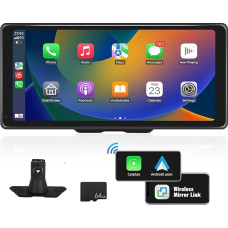 CAMECHO 10.36 Inch Portable Car Radio with Wireless CarPlay and Android Car with 64GB TF Card, Touchscreen with Bluetooth, AUX-in, FM Transmitter, Voice Control for 7-32 V All Vehicles