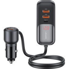 P4Y PD 165W USB Car Charger with 5 Ports 3 USB-A, 2 USB-C with Digital Display and Quick Charge PD QC AFC SCP FCP Black Steel US-CC213 C40