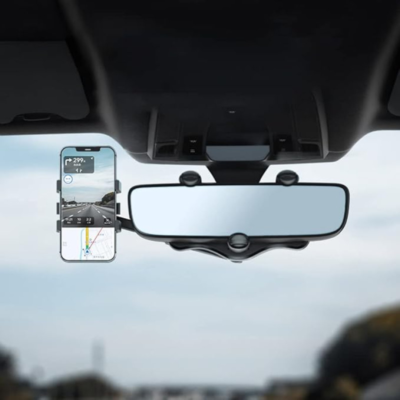 niCWhite Rear View Mirror Mobile Phone Holder 360 Degree Rotatable and Retractable Car Mobile Phone Holder Multifunctional Rear View Mirror Mobile Phone Holder for Most Mobile Ph