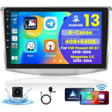 [8Cores 4G + 64G] Hikity Car Radio Android 13 for VW Passat B6 B7 2010-2015 10 Inch Touch Display Car Radio with 1280 x 720 Pixel 32EQ FM RDS Wireless Carplay Android Car GPS Navigation WFI MIC