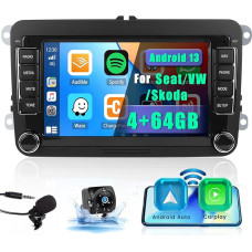 [4+64G] Android Carplay Car Radio with Sat Nav for VW Golf 5 6 Polo Skoda Passat Wireless Android Car Radio with 7 Inch Touch Display Bluetooth Car Radio with WiFi FM/RDS Microphone Reversing Camera