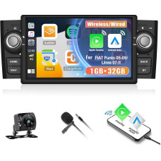 CAMECHO 1+32G Car Radio for Fiat Punto 05-09/Linea 07-11 with Wireless Apple Carplay Android Car, 7 Inch Screen Car Radio with Mirror Link GPS/WiFi/RDS/FM/SWC/HiFi+Reversing Camera+MIC