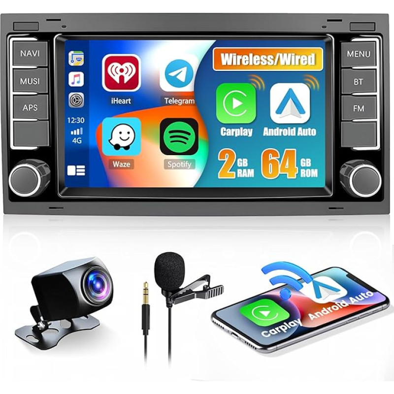 [2G + 64G] Hikity Android Car Radio for VW Touareg 2004-2011, Carplay Wireless Android Car, 7 Inch Touch Display Screen with GPS WiFi BT FM RDS Reversing Camera