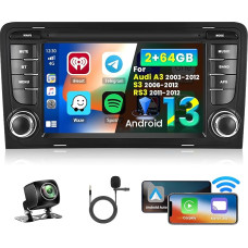 Inefala 7 Inch Android 13 Car Radio for Audi A3 2003-2012/S3 2006-2012/RS3 2011-2012 2 DIN Screen (2+64GB) with Wireless CarPlay Android Car FM RDS GPS Bluetooth Reversing Camera