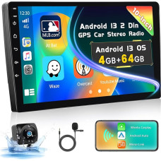 [4+64GB] Inefala 10 Inch Touchscreen Android 13 Car Radio 2 DIN with Wireless Carplay Android Car Touchscreen Car Radio Bluetooth with GPS WiFi RDS Reversing Camera & Mic