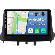 [6GB + 128GB] 9 Inch Android 14 Car Radio for Renault Megane 3 2009-2014 [Integrated Wireless CarPlay/Android Car/DSP/GPS] - Supports DAB/Mirror Link/Bluetooth 5.0/AHD/360 Camera