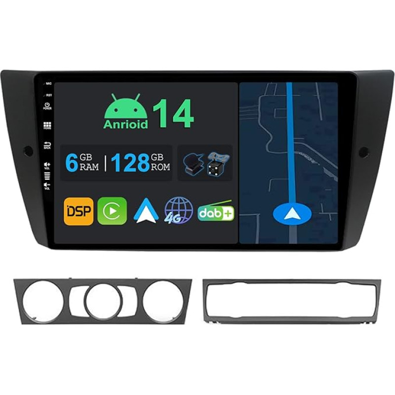 YUNTX 9 Inch Android 13 Car Radio with Navigation System for BMW E90/E91/E92/E93 2005-2012 | Octa Core | 6GB 128GB | Built-in 4G LTE | CarPlay & Android Car | DSP | DAB | QLED | Dual Band WiFi |