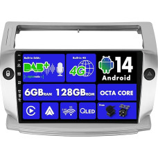 SXAUTO Android 13 [Built-in 4G & DAB] 6G + 128G - Car Radio for Citroen C4/C-Quatre/C-Triomphe (2004-2012) - Dual Band WiFi - CarPlay Android Car - Camera + Mic - Steering Wheel Control - QLED 9 Inch