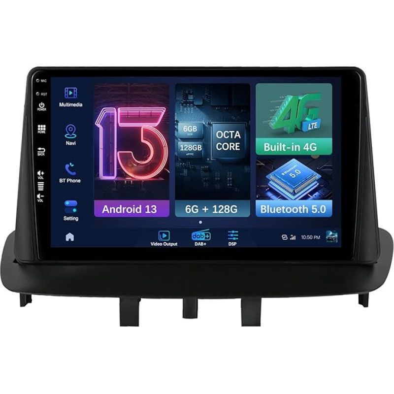 MISONDA DAB+/4G 9 Inch Double DIN Android Car Radio IPS for Renault Megane 3 2008-2014 Microphone/Free Rear View Camera 6G + 128G Support WiFi/Carplay/DSP/RDS