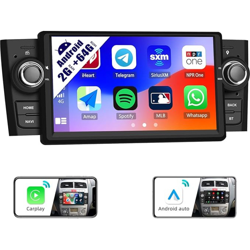 2G + 64G CAMECHO Android 13 Car Radio with Sat Nav for Fiat Punto 2005-2009 Fiat Linea 2007-2011, Carplay Wireless Android Car, 7 Inch Car Radio Touch Display with Bluetooth RDS WiFi SWC