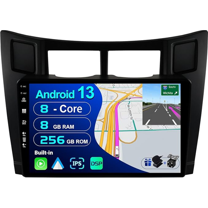 BXLIYER - [8G+256G, 8-Core] - Android 12 IPS Car Radio for Toyota Yaris (2005-2011) - Wireless CarPlay/Android Car/DSP - LED Camera & Mic - 9 Inch 2 DIN - DAB Steering Wheel Control Fast Boot 360-CAM