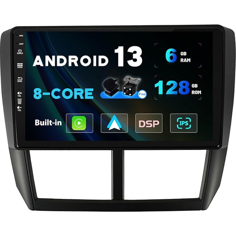 SXAUTO - 6G + 128G - Android 12 IPS Car Radio for Subaru Forester (2008-2012) - Built-in Carplay/Android Car/DSP - LED Camera + MIC - DAB Steering Wheel Control Fast Boot 360-CAM WiFi AHD - 2 DIN 9