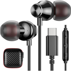 USB C Headphones, USB Type C Earphones with Microphone & Volume Control, In-Ear Wired Earbuds, Noise Cancelling, Nylon, Braided HiFi Stereo Earphones for Samsung S22 S21 S20 FE S21+ Oneplus 9 Pro