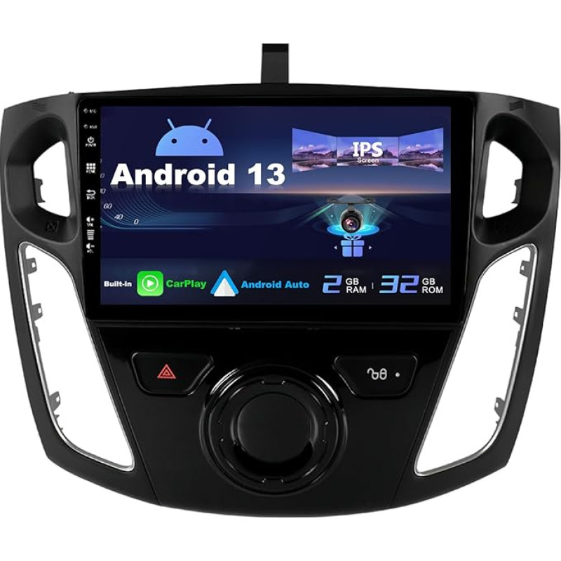 SXAUTO Android 12 IPS Car Radio for Ford Focus (2012-2017) - Built-in CarPlay / Android Car - Reversing Camera Free - 2G + 32G - Steering Wheel Control DAB Fast-Boot WiFi DSP Bluetooth - 2 DIN 9 Inch