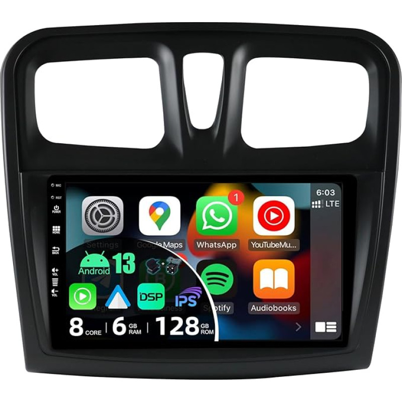 BXLIYER - [6G+128G] - Android 12 IPS Car Radio Fits Renault Logan 2/Sandero 2/Symbol (2014-2019) - Wireless CarPlay/Android Car/DSP - Camera & Mic - 9 Inch 2 DIN - DAB SWC Fast Boot 360 Camera