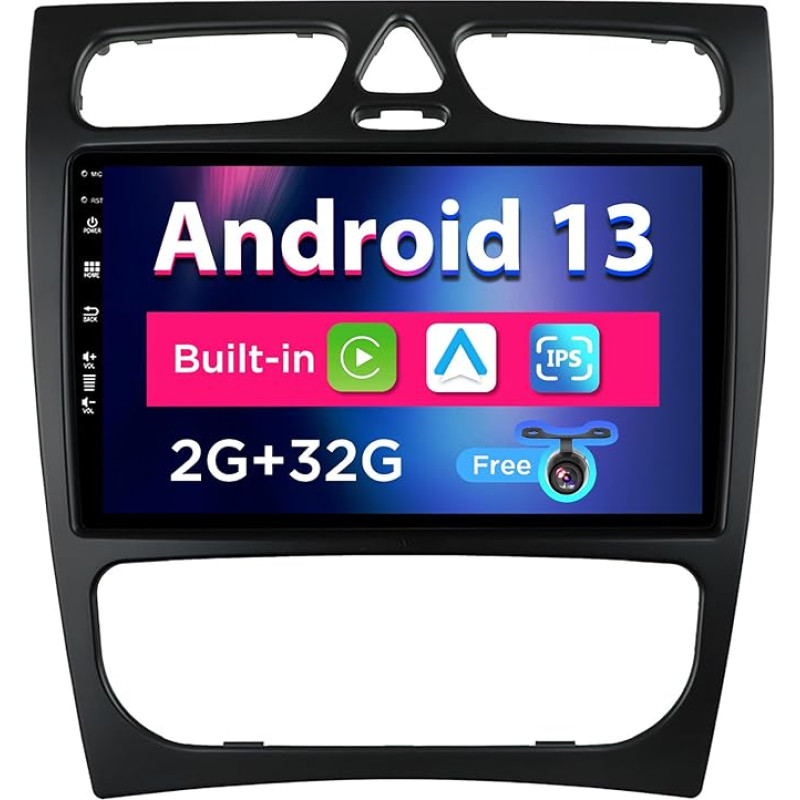 Android 12 IPS Car Radio Suitable for Benz C/CLK Class C-Class W203 (2000-2004) - Built-in Carplay/Android Car - Reversing Camera Free - 2G + 32G - Steering Wheel Control DAB Fast Boot WiFi - 2 DIN 9