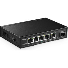 YuLinca 5 prievadų 2,5G tinklo komutatorius su 10G SFP, 5 x 2,5GBASE-T prievadai, suderinamas su 10/100/1000Mbps įrenginiais, be ventiliatoriaus, nevaldomas Plug & Play Ethernet komutatorius