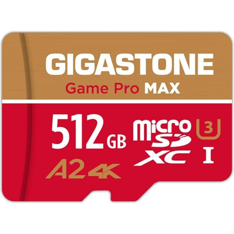 [5 metų nemokamas duomenų atkūrimas] GIGASTONE 512GB Micro SD kortelė, Game Pro MAX, iki 160/100MB/s, MicroSDXC atminties kortelė 